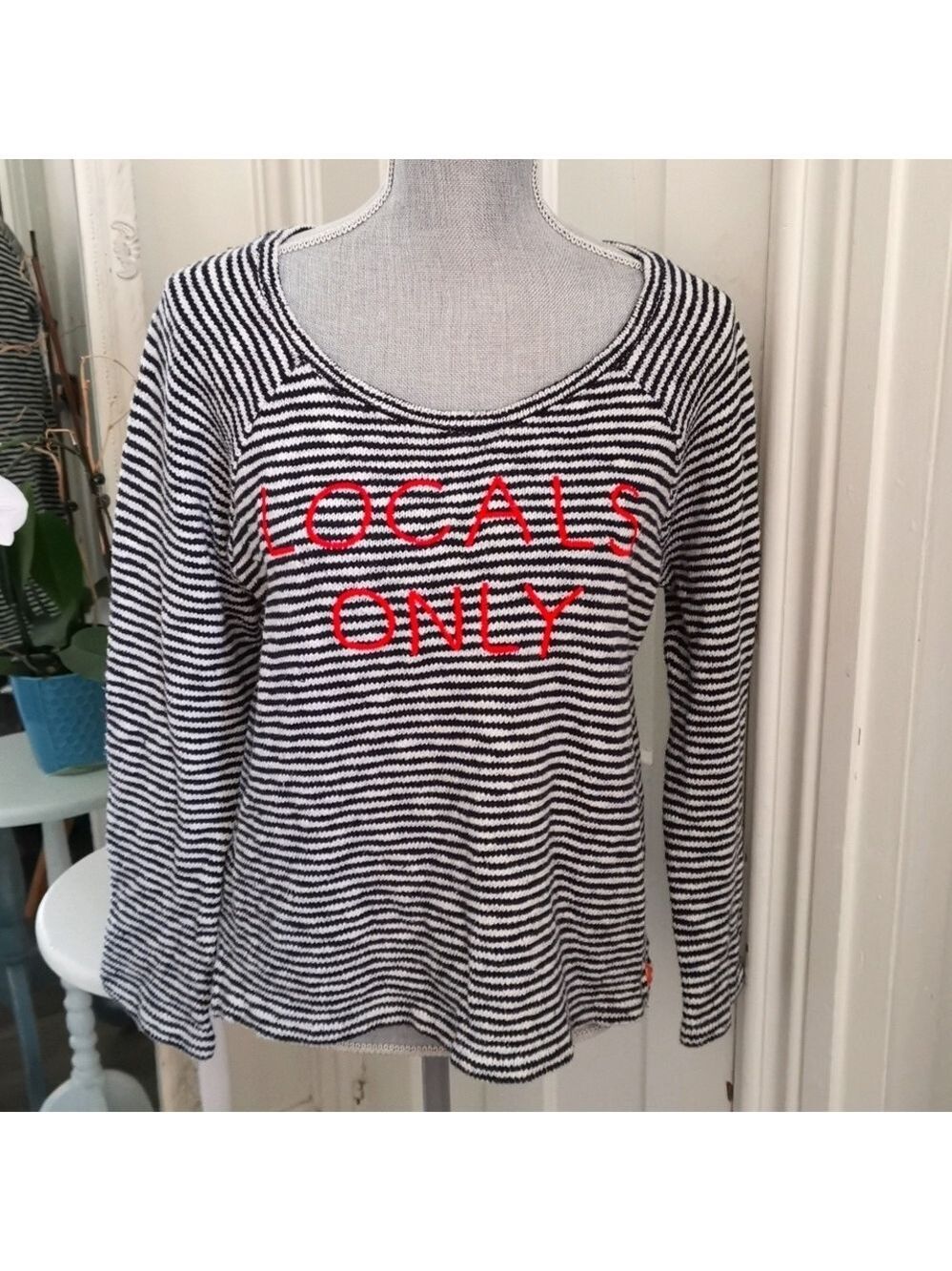 Sundry "Locals Only" embroidered Striped Nauticalcoastaldenim sweater.Size 1 EUC